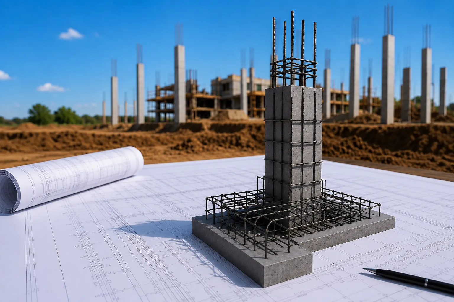 Modelo de fundação em concreto armado sobre projeto estrutural